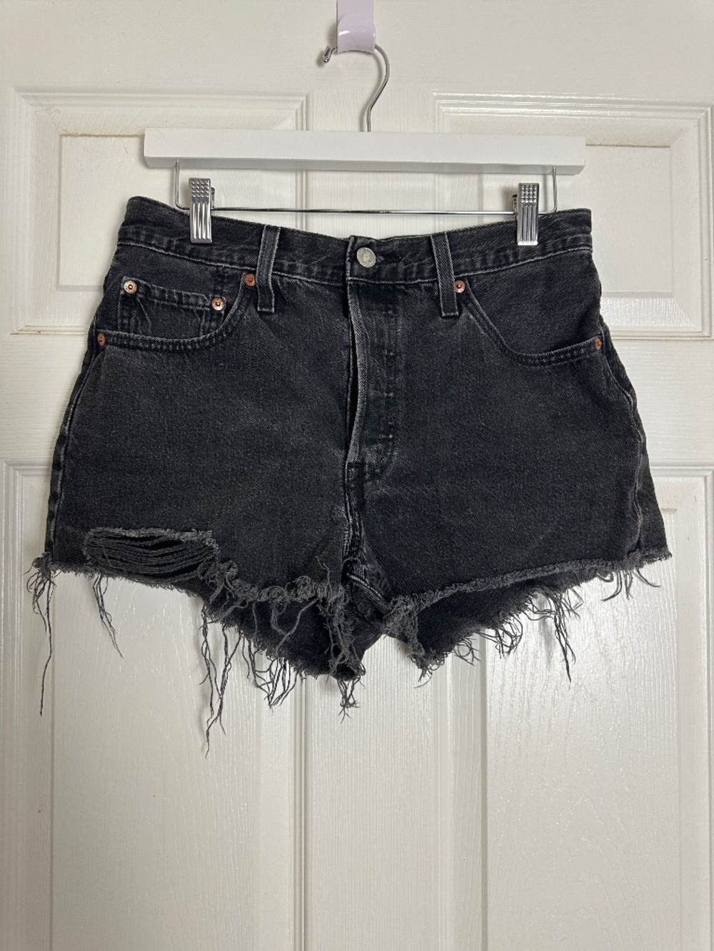 Levi's 501 Black Denim Distressed Summer Fall Mid Rise Shorts Women 29